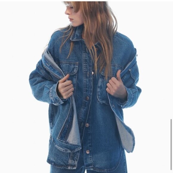 ZARA PATCH POCKET DENIM OVERSHIRT - Picture 8 of 9